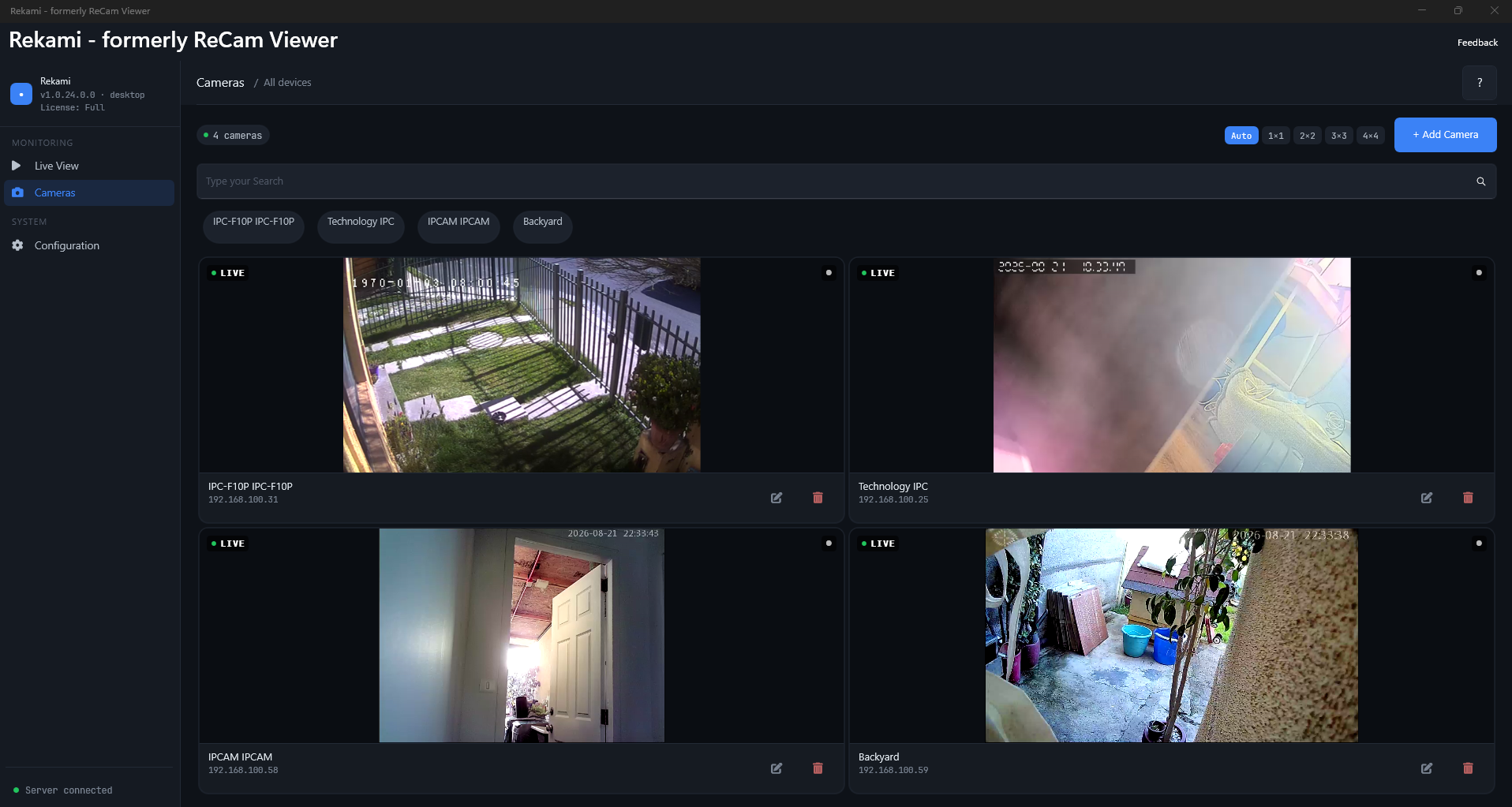 Rekami multi-camera workspace using fictional locations